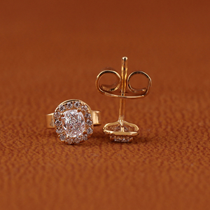 Luxurious Cushion Cut Lab Grown Diamond 14K Yellow Gold Diamond Round Cut Halo Custom Design <b>Back</b> Screw <b>Earrings</b> For Women - Product Image 2