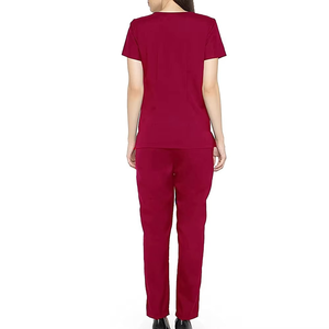 Women's Red V-Neck <b>Scrub</b> Set Cotton Polyester Woven Hospital <b>Uniform</b> Pants Slim Fit Medical <b>Scrubs</b> - Product Image 2