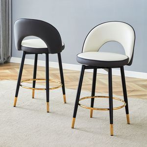 Taburete de Bar Giratorio 360 Grados, Cómodo, en Cuero PU Blanco y Gris Oscuro, Diseño Moderno con Combinación de Colores para el Bar Moderno - Product Image 1