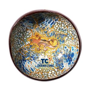 สินค้าขายดี ชามมะพร้าว ECO COCONUT BOWL ราคาถูกที่สุด สีฟ้าอมเขียว ประดับลายจิ้งจก - Product Image 1