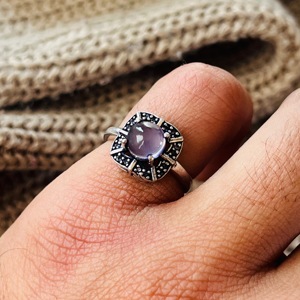 Bague vintage fleurie en argent plaqué 925, pierre précieuse, bague de fiançailles, améthyste, pour femme - Product Image 3