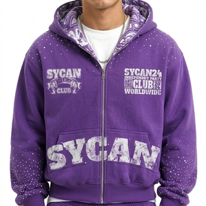 <b>Men's</b> Wide Leg Rhinestone Tracksuit Zip Up Hoodie Set Printed Cotton Streetwear Jogger Pants <b>Mens</b> High Quality Cotton <b>Sweat</b> <b>suit</b> - Product Image 2
