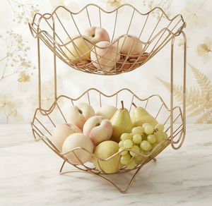 Panier à fruits élégant en fil métallique, empilable, avec poignée, forme géométrique, pour la cuisine - Product Image 1