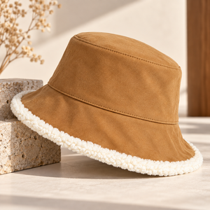 Chapeau Bob en Daim Marron pour Homme avec Bordure Sherpa – Chaud, Léger et Doux pour Printemps/Automne, Idéal pour l'Extérieur, la Plage – Casquette Unisexe Tendance - Product Image 2