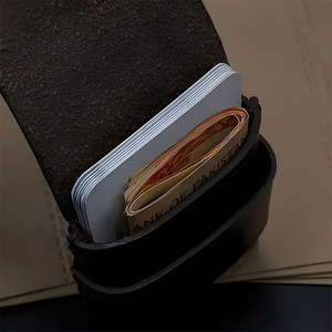 <b>Hand</b> Stitched Dark Brown Leather Card Holder <b>Men</b> Stitching Wallet Minimalist Cash Pouch Strap Closure Compact Sleeve Pocket - Product Image 3