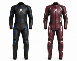 X Leather-Stretched Panel One-Piece Winter Motorcycle <b>Suit</b> | Printed | Black <b>Red</b> Blue | Custom Logo | OEM ODM Manufacturer | - Product Image 4