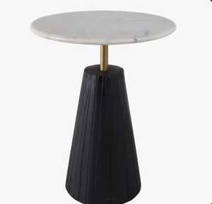Modern Mood Modern Round <b>Marble</b> Top Coffee <b>Table</b> With Black Ribbed Base And Brass Stem For Living Room Furniture - Product Image 1