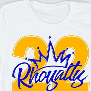 T-shirt Rhoyalty '22, couleur blanche, avec lettres grecques personnalisées imprimées, manches courtes, col rond, décontracté, mode d'été pour sororité - Product Image 5