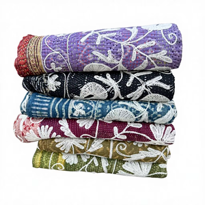 Handmade Eco-Friendly Embroidered Kantha Suzani <b>Quilt</b> Vintage Bohemian Style Cotton <b>Throw</b> Assorted Colors for Home Hotel Use - Product Image 1