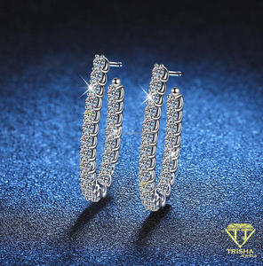 Luxury Moissanite Diamond Hoop Earrings In 925 Sterling <b>Silver</b> Classic Wedding Party Jewelry For Women - Product Image 5