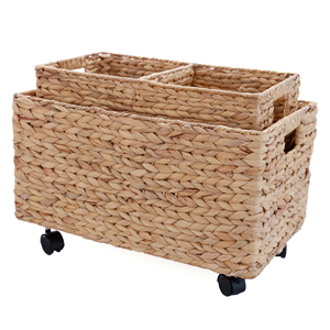 Natural Water Hyacinth Rolling <b>File</b> Cabinet, Natural <b>File</b> <b>Organizer</b> With Lid & Wheels, Home Office Storage From Vietnam - Product Image 3