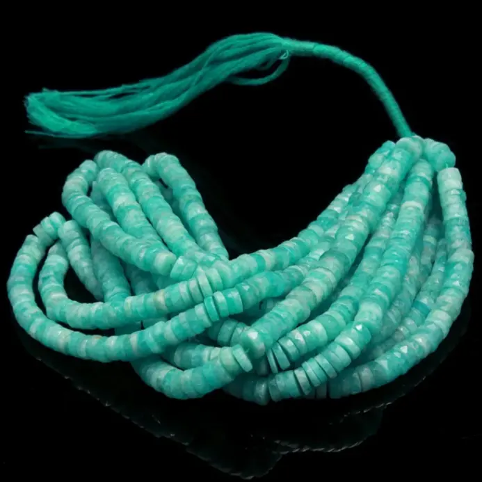 Perles en forme de pneu à facettes en amazonite 5-6mm, perle de pierre précieuse Heishi taillée en roue, fournisseur en gros de brins d'amazonite, 16 pouces