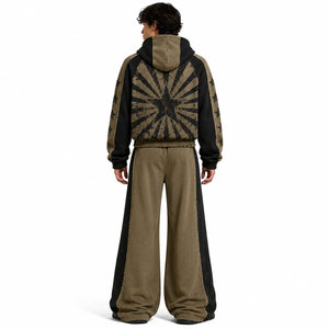 Conjunto Deportivo Unisex con Capucha, Diseño Color Block con Estampado de Estrellas, Poliéster, Estilo Urbano, Pantalones Jogger, Otoño, Corte Holgado - Product Image 3