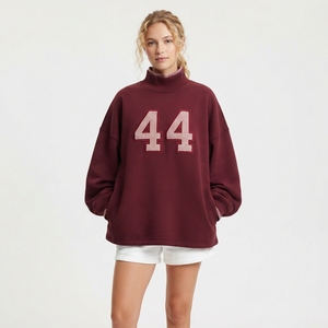 Sudadera de Cuello Alto Azul Marino Extra Grande para Mujer con Letra "07" Bordada en la Parte Delantera, Hombros Caídos, Manga Larga, Ropa de Otoño - Product Image 3