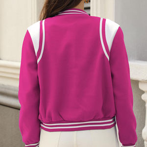 Blouson universitaire court pour femme, style baseball, boutonné, rose, pour l'automne, pour lycéennes, en gros - Product Image 2