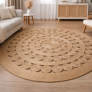 Tapis rond en jute tressé fait main, tapis en fibre naturelle Mandala, tapis tissé écologique pour salon, chambre à coucher, décoration intérieure - Product Image 1