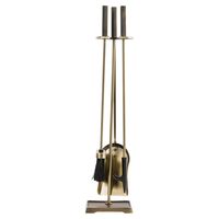 Ensemble d'outils de cheminée Harper en laiton vieilli vintage, 4 pièces, en métal, pour foyer et brasero, avec brosse, pelle, fourreau et support