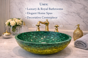 Lavabo Redondo de Malaquita Verde Premium para Baño, Lavabo de Mosaico para Decoración Moderna y Lujosa - Product Image 6