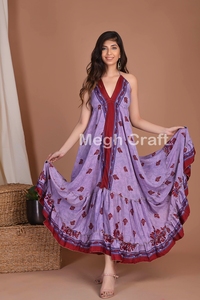 Women Vintage Bohemian Maxi <b>Dresses</b> Recycled Silk Halter V Neck Floral Beach Party Summer Casual Wear Bulk India Export - Product Image 5