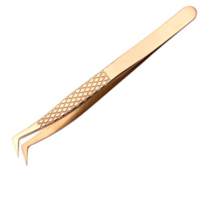 Pince à cils en acier inoxydable doré en forme de L, avec poignée diamantée, pointe en fibre à 90 degrés, pour extensions de cils volume, fournisseur OEM - Product Image 2