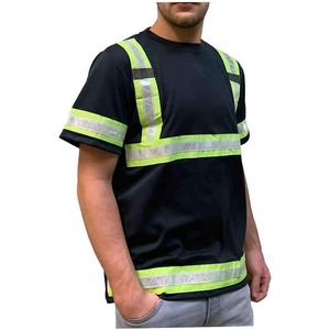 Camisa de Trabajo Reflectante de Alta Visibilidad para Hombre, Estilo Chaleco de Poliéster, Negra con Rayas Verdes - Product Image 1