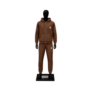 Ensemble de survêtement marron pour homme avec logo personnalisé, sweat à capuche zippé et pantalon de jogging, style streetwear, vêtements de sport décontractés pour la gym et l'entraînement, vente en gros OEM - Product Image 1