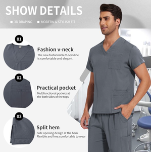 Athletic <b>Scrubs</b> for Men V-Neck <b>Top</b> & Jogger Pants Medical Nursing Uniform, Stretch Fabric, 8 Pocket Design - Product Image 3