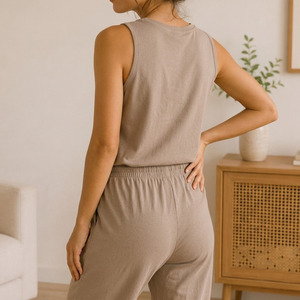 Vêtements de nuit pour femmes, coton 100% tricoté peigné, ensemble de pyjamas, vêtements de détente pour femmes, respirant, confortable, ensembles de pyjamas pour femmes - Product Image 6