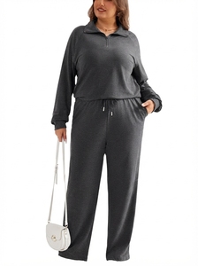 Wholesale Unisex Winter <b>Polyester</b> <b>Tracksuit</b> Set Stand Collar Zipper Jacket Wide Leg Pants Loose Fit Elastic Waist Breathable - Product Image 5
