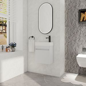 18-Inch <b>Floating</b> <b>Wall</b>-Mounted Bathroom Vanity with White Resin Sink and Soft-Close Cabinet Door - Product Image 4