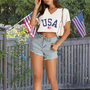 T-shirt court pour femme, respirant, design moderne, manches courtes, idéal pour le fitness, la danse et les tenues streetwear estivales. - Product Image 4