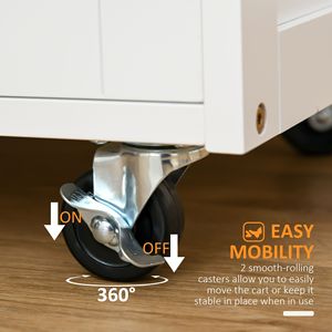 Carrello da Cucina Moderno Bianco con Isola, Cassetti Contenitori, Portabottiglie da 9 Posti, Armadietti con Ante e Piano in Legno di Pino, Isola da Cucina Mobile con Ruote - Product Image 5
