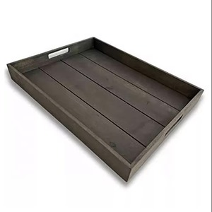 Bandeja de servir rectangular de madera negra, diseño minimalista, plato duradero de madera maciza para mesa de comedor - Product Image 1