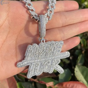 Round Brilliant Cut Moissanite Luxury Custom Two Tone 925 <b>Silver</b> Rhodium Plated Men's Hip Hop Charms <b>Initial</b> Letter <b>Pendant</b> - Product Image 1