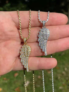 Collier unisexe plaqué or micro-pavé avec pendentif aile d'ange en moissanite et perle d'eau douce, style hip-hop - Product Image 5