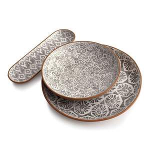 Assiette de service ronde en bois émaillé, bol à salade et à fruits en bois naturel, plateau imprimé tribal, vaisselle en bois émaillé pour restaurant - Product Image 2