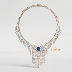 Collier pendentif en or plaqué avec saphir bleu royal et diamant de laboratoire pour mariage, anniversaire, fête, bijoux de mariée de luxe - Product Image 2