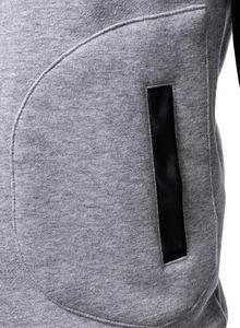 Veste universitaire homme gris et noir avec manches en cuir PU, col rabattu, simple boutonnage, style décontracté pour l'automne - Product Image 4