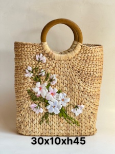 Stylish Open Top Clutch Two <b>Shoulder</b> <b>Straps</b> Eco-Friendly Vintage-Style Water Hyacinth Cotton Lining Women's Handbag New - Product Image 5