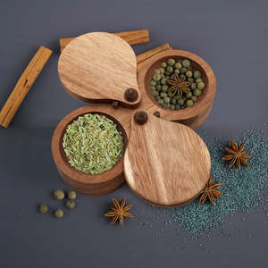 Fast Selling Exclusive Square Durable Wooden Condiment Keeper Includes Handy Bamboo Serving Salt <b>Box</b> Spoon Spice Seasonings - Product Image 1