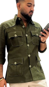 Camisa Casual para Hombre, Estilo Caza, Cuello Clásico, Manga Larga, Confeccionada con Tela de Lino 100% Premium, Ecológica y Transpirable - Product Image 5