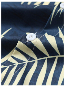 Mens Tropical <b>Leaf</b> Print Summer Two Piece Set Short Sleeve Button Shirt And Elastic Waist Shorts Lightweight Beach Outfit - Product Image 4