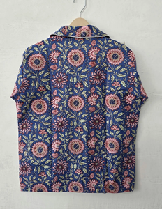 Ensemble de pyjama d'été élégant en coton imprimé à la main pour femme, motif floral, col cranté, coupe décontractée, long - Product Image 2