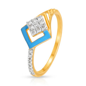 Blue Enamel Diamond Accent Geometric Designer Gold Ring - Product Image 1