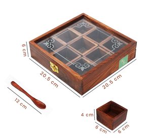 Boîte à épices en bois avec couvercle en verre et compartiments pour herbes, pour le rangement en cuisine - Product Image 4