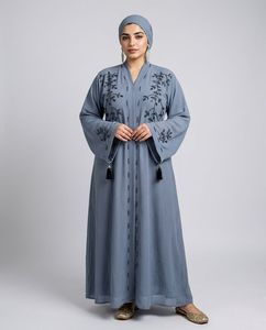 Women Floor Length Abaya V Neck <b>Long</b> Sleeve Solid Color Modest Plus Size Polyester Dubai Style Daily Wear Middle East Fashion - Product Image 5