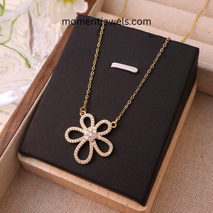 Silver Plated <b>Titanium</b> Steel Moissanite Pendant Necklace Floral <b>Chain</b> Necklace for Women Gift Jewelry - Product Image 3