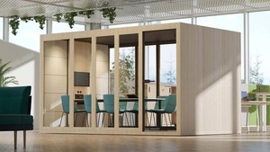 Cabine de réunion silencieuse de taille moyenne pour 2 personnes avec murs en tissu et inserts arrière en verre - Product Image 1
