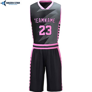 Custom Basketball Jersey Set Black Pink V-Neck Sleeveless Heat-Transfer Printed Polyester Mesh Moisture Wicking Quick Dry - Product Image 2
