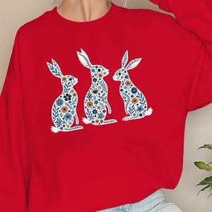 Silhouettes de lapin à décoration florale complexe imprimées sweats tricotés décontractés pour femmes - Product Image 2